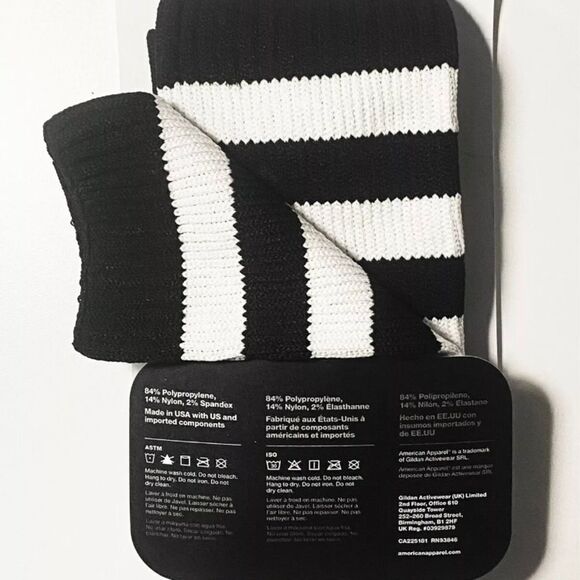 Vintage NEW American Apparel Thigh High Thick Socks Black White Stripes rare y2k - Picture 3 of 6